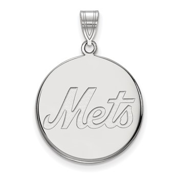14k White Gold Major League Baseball LogoArt New York Mets Script Large Disc Pendant