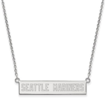 Sterling Silver Rhodium Plated Major League Baseball LogoArt Seattle Mariners Bar Necklace