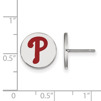 Sterling Silver Rhodium Plated Major League Baseball LogoArt Philadelphia Phillies Enamel Earrings — alternate view