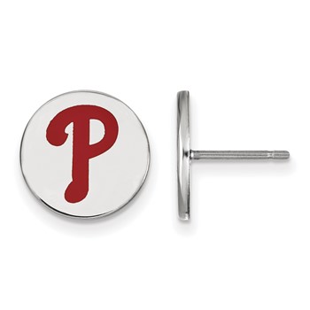 Sterling Silver Rhodium Plated Major League Baseball LogoArt Philadelphia Phillies Enamel Earrings