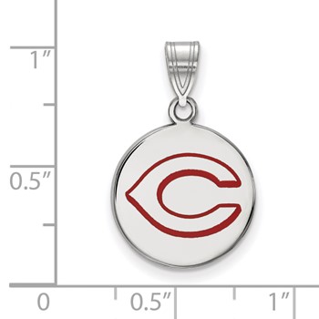Sterling Silver Rhodium Plated Major League Baseball LogoArt Cincinnati Reds Enamel Disc Pendant — alternate view