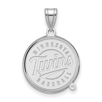 Sterling Silver Rhodium Plated Major League Baseball LogoArt Minnesota Twins Script Large Pendant