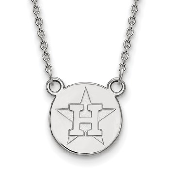 Sterling Silver Rhodium Plated Major League Baseball LogoArt Houston Astros Disc Necklace