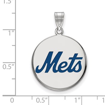 Sterling Silver Rhodium Plated Major League Baseball LogoArt New York Mets Large Enamel Pendant — alternate view
