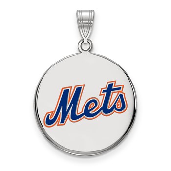 Sterling Silver Rhodium Plated Major League Baseball LogoArt New York Mets Large Enamel Pendant