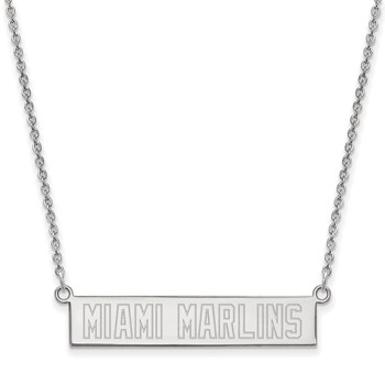 Sterling Silver Rhodium Plated Major League Baseball LogoArt Miami Marlins Small Bar Necklace