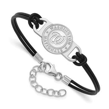 SS/Rh-p Major League Baseball LogoArt Washington Nationals Leather Bracelet