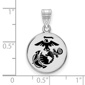 Sterling Silver Rh-Plat Medium U.S. Marine Corps Epoxied Disc Pendant — alternate view