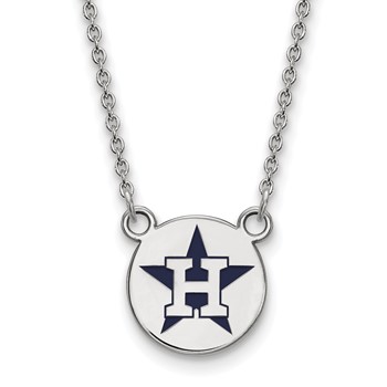 Sterling Silver Rhodium Plated Major League Baseball LogoArt Houston Astros Enamel Necklace