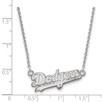 14k White Gold Major League Baseball LogoArt Los Angeles Dodgers Script Pendant Necklace — alternate view