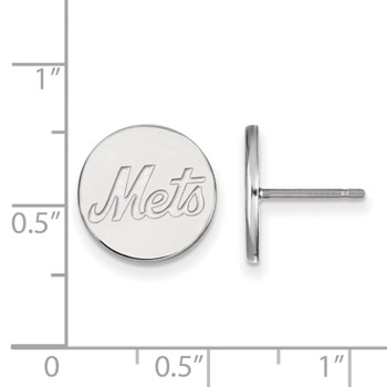 Sterling Silver Rhodium Plated Major League Baseball LogoArt New York Mets Small Disc Earrings — alternate view