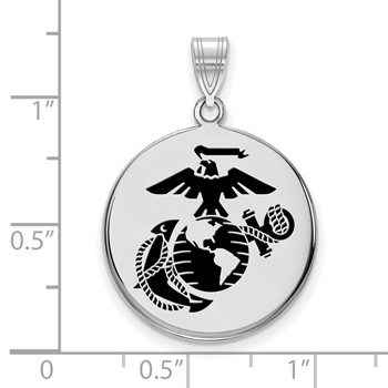 Sterling Silver Rh-Plat Large U.S. Marine Corps Epoxied  Disc Pendant — alternate view