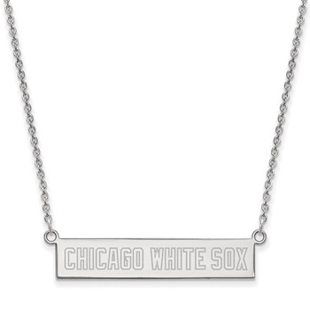 Sterling Silver Rhodium Plated Major League Baseball LogoArt Chicago White Sox Bar Necklace