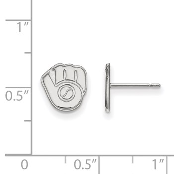 14k White Gold Major League Baseball LogoArt Milwaukee Brewers Glove Post Earrings — alternate view