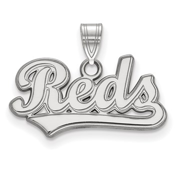 10k White Gold Major League Baseball LogoArt Cincinnati Reds Script Small Pendant