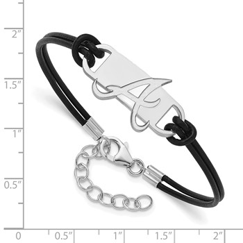 Sterling Silver Rhodium Plated Major League Baseball LogoArt Atlanta Braves Leather Bracelet — alternate view
