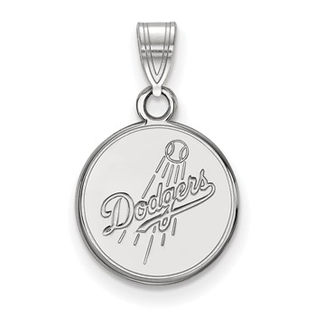 10k White Gold Major League Baseball LogoArt Los Angeles Dodgers Small Disc Pendant