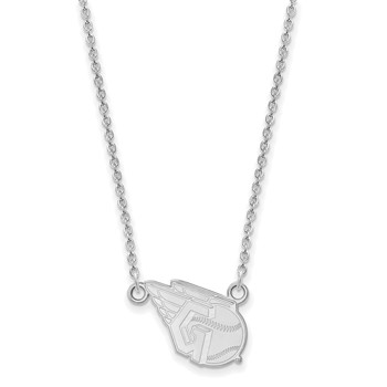 Sterling Silver Rhodium Plated Major League Baseball LogoArt Cleveland Guardians Small Pendant w/Necklace — alternate view