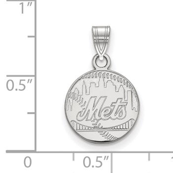14k White Gold Major League Baseball LogoArt New York Mets Script Baseball Small Pendant — alternate view