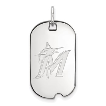 Sterling Silver Rhodium Plated Major League Baseball LogoArt Miami Marlins Dog Tag Pendant