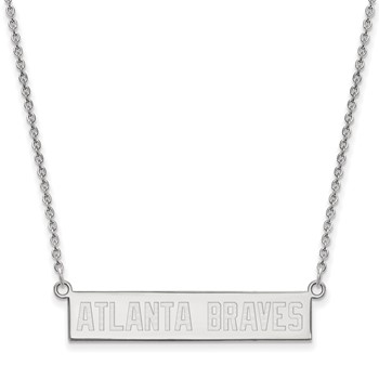 Sterling Silver Rhodium Plated Major League Baseball LogoArt Atlanta Braves Small Bar Necklace