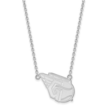 Sterling Silver Rhodium Plated Major League Baseball LogoArt Cleveland Guardians Large Pendant w/Necklace — alternate view