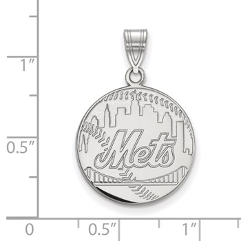 10k White Gold Major League Baseball LogoArt New York Mets Script Baseball Large Pendant — alternate view