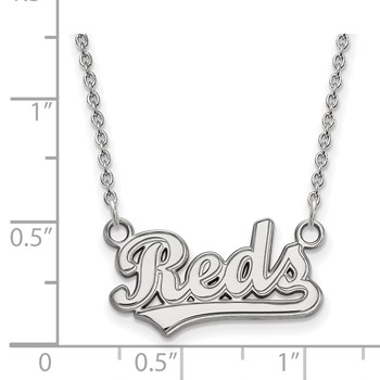 Sterling Silver Rhodium Plated Major League Baseball LogoArt Cincinnati Reds Pendant Necklace — alternate view