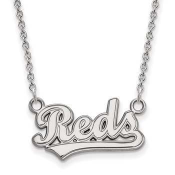Sterling Silver Rhodium Plated Major League Baseball LogoArt Cincinnati Reds Pendant Necklace
