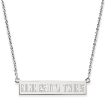 Sterling Silver Rhodium Plated Major League Baseball LogoArt Minnesota Twins Small Bar Necklace