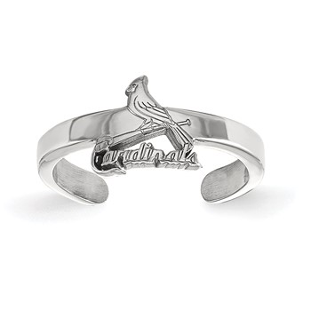 Sterling Silver Rhodium-plated MLB LogoArt St. Louis Cardinals Bird and Bat Toe Ring