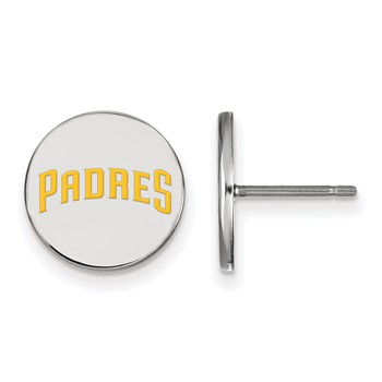 Sterling Silver Rhodium Plated Major League Baseball LogoArt San Diego Padres Enamel Earrings