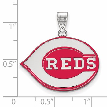 Sterling Silver Rhodium Plated Major League Baseball LogoArt Cincinnati Reds Enamel Pendant — alternate view