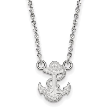 14k White Gold LogoArt US Naval Academy Anchor Small Pendant 18 inch Necklace