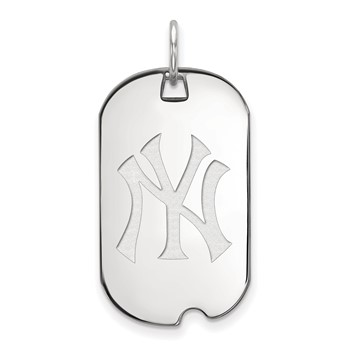 10k White Gold Major League Baseball LogoArt New York Yankees N-Y Small Dog Tag Pendant