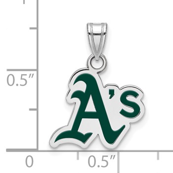 Sterling Silver Rhodium Plated Major League Baseball LogoArt Oakland Athletics Enamel Pendant — alternate view