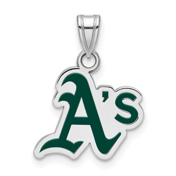 Sterling Silver Rhodium Plated Major League Baseball LogoArt Oakland Athletics Enamel Pendant