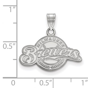 14k White Gold Major League Baseball LogoArt Milwaukee Brewers Script Small Pendant — alternate view