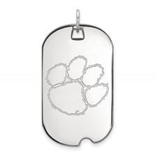 Sterling Silver Clemson Tiger Paw Domed Football Pendant