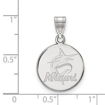 Sterling Silver Rhodium Plated Major League Baseball LogoArt Miami Marlins Medium Disc Pendant — alternate view