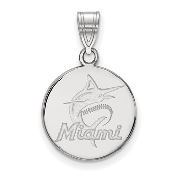 Sterling Silver Rhodium Plated Major League Baseball LogoArt Miami Marlins Medium Disc Pendant