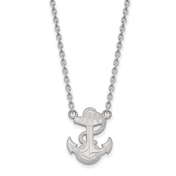 Sterling Silver Rhodium-plated LogoArt US Naval Academy Anchor Large Pendant 18 inch Necklace