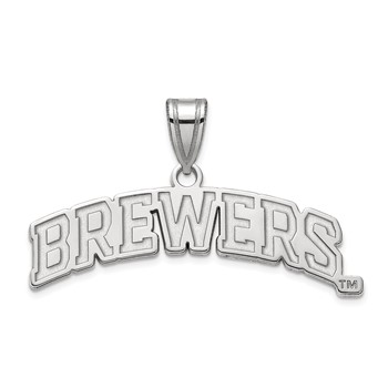14k White Gold Major League Baseball LogoArt Milwaukee Brewers Script Large Pendant