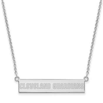 Sterling Silver Rhodium Plated Major League Baseball LogoArt Cleveland Guardians Small Bar Necklace