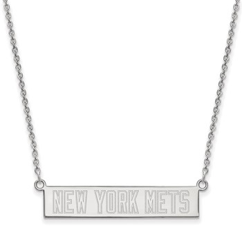 Sterling Silver Rhodium Plated Major League Baseball LogoArt New York Mets Bar Necklace