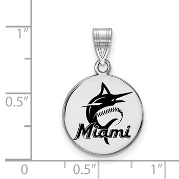 Sterling Silver Rhodium Plated Major League Baseball LogoArt Miami Marlins Medium Enamel Pendant — alternate view