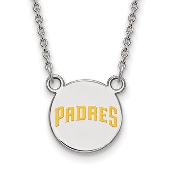 Sterling Silver Rhodium Plated Major League Baseball LogoArt San Diego Padres Enamel Necklace