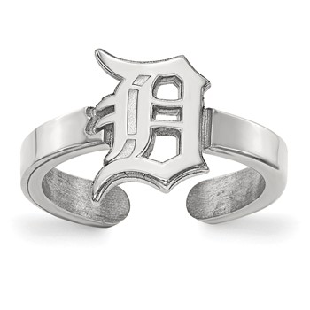 Sterling Silver Rhodium-plated MLB LogoArt Detroit Tigers Letter D Toe Ring