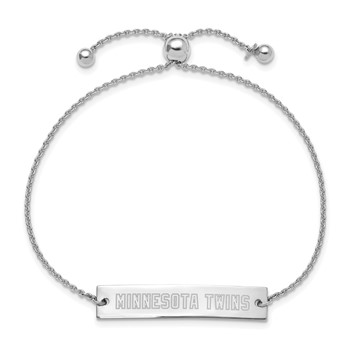 Sterling Silver Rhodium Plated Major League Baseball LogoArt Minnesota Twins Adjustable Bracelet — alternate view