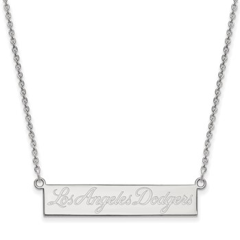 Sterling Silver Rhodium Plated Major League Baseball LogoArt Los Angeles Dodgers Bar Necklace